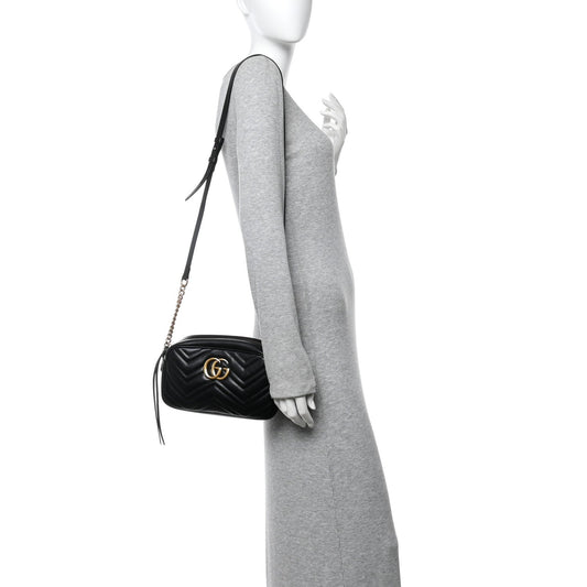Calfskin Matelasse Small GG Marmont Chain Shoulder Bag Black