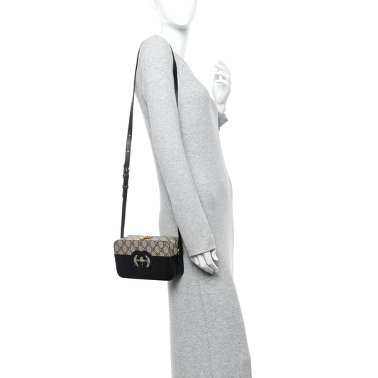 GG Supreme Monogram Textured Dollar Calfskin Mini New Basket Shoulder Bag Beige Ebony Black