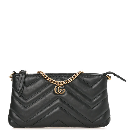 Calfskin Matelasse Mini GG Marmont Chain Bag Black