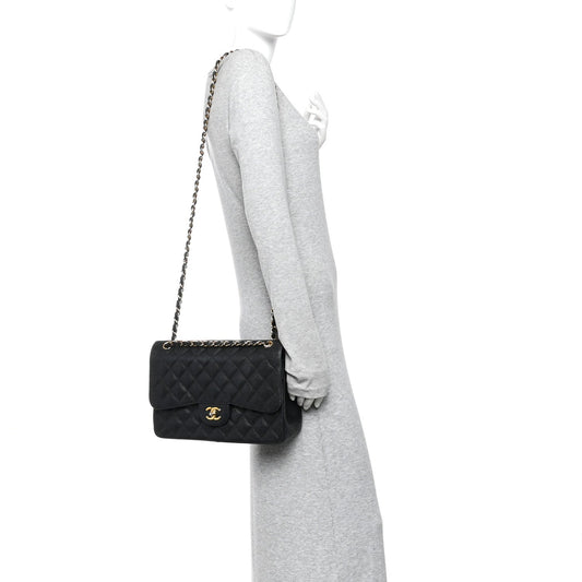 Caviar Quilted Jumbo Double Flap Black