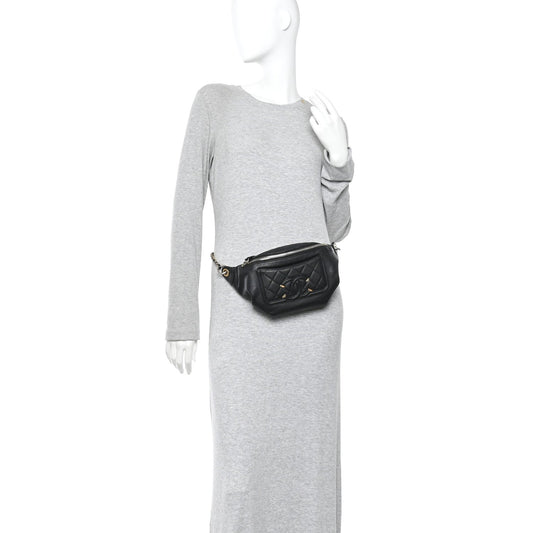 Caviar Quilted Filigree Waist Bag Black