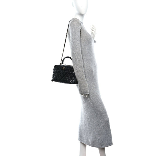 Lambskin Quilted Medium Trendy CC Bowling Bag Black