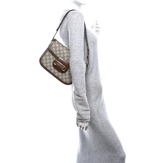GG Supreme Monogram Azalea Calfskin Horsebit 1955 Shoulder Bag Beige Brown Sugar