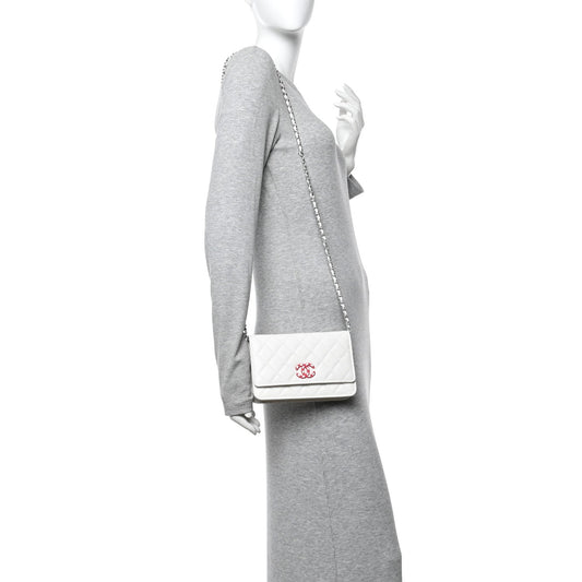 Caviar Quilted Chanel 19 Wallet On Chain WOC White Pink