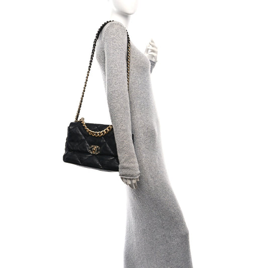 Goatskin Quilted Large Chanel 19 Flap Black