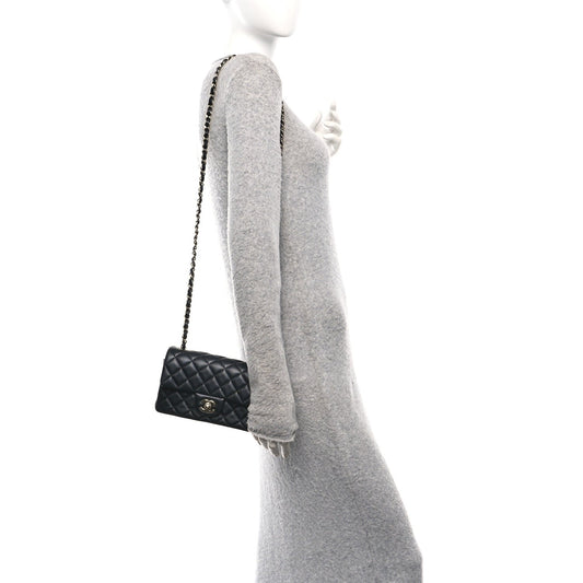 Lambskin Quilted Mini Rectangular Flap Black