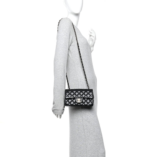 Lambskin Quilted Mini Rectangular Flap Black