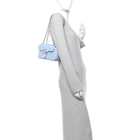 Lambskin Matelasse Small GG Marmont Shoulder Bag Porcelain Light Blue