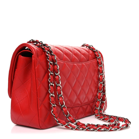 Lambskin Quilted Jumbo Double Flap Red