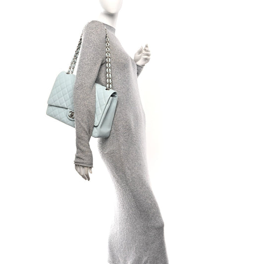 Caviar Quilted Maxi Double Flap Light Blue