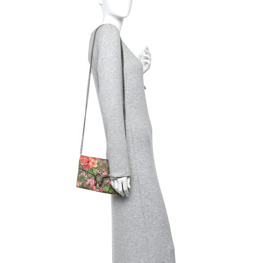 GG Supreme Monogram Blooms Mini Dionysus Chain Wallet Beige Multicolor Dry Rose