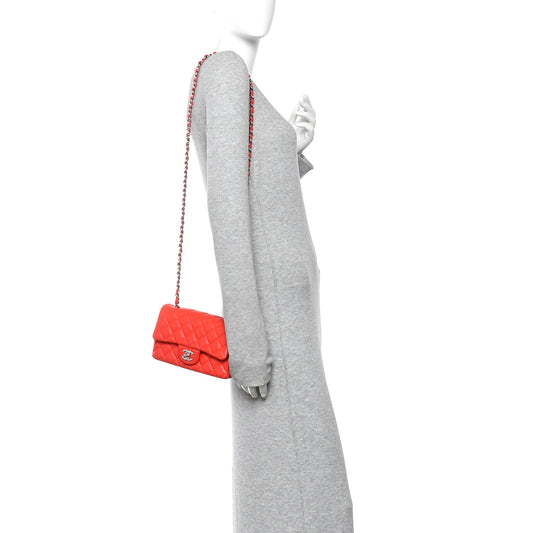 Lambskin Quilted Mini Rectangular Flap Red