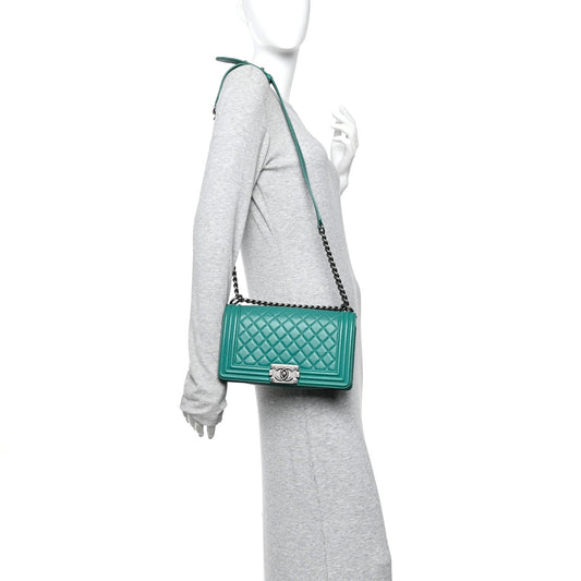 Lambskin Quilted Medium Boy Flap Green