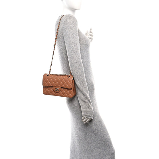 Lambskin Quilted Small Double Flap Brown