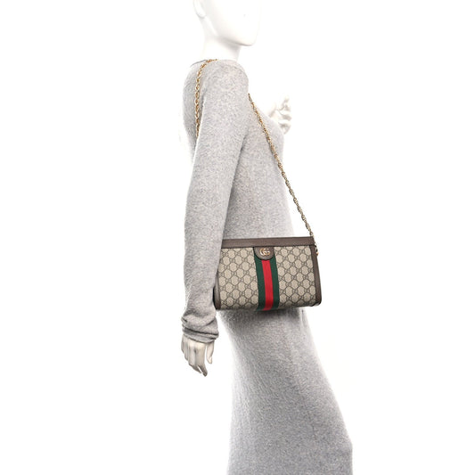 GG Supreme Monogram Web Small Ophidia Chain Shoulder Bag Brown