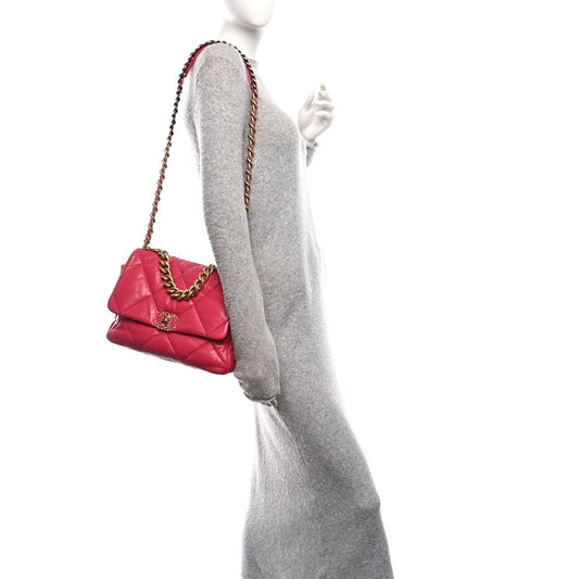 Goatskin Quilted Large Chanel 19 Flap Pink