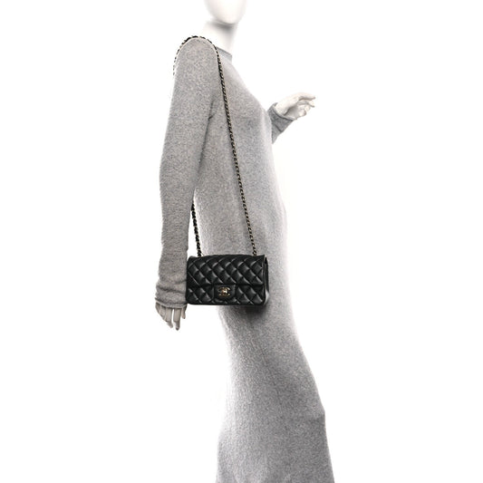 Lambskin Quilted Mini Rectangular Flap Black