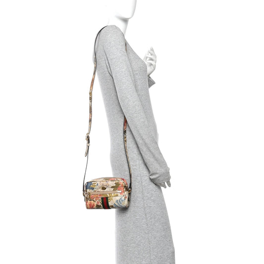 GG Supreme Monogram Water Flora Web Mini Ophidia Shoulder Bag Beige White Multicolor