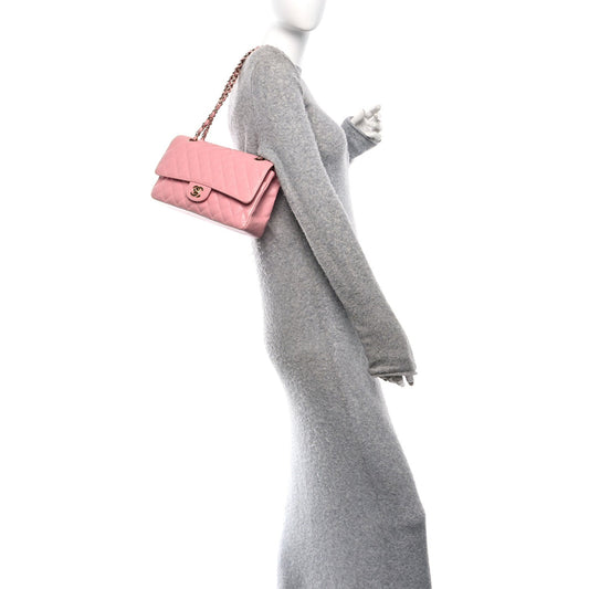 Caviar Quilted Medium Double Flap Pink
