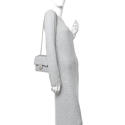 Caviar Quilted Small Double Flap Grey
