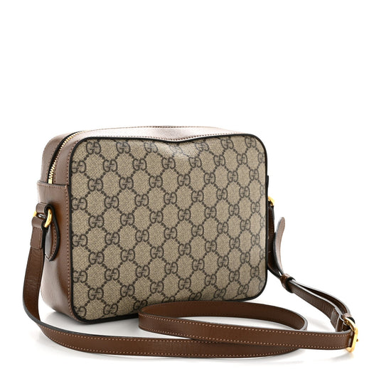 GG Supreme Monogram Small Horsebit 1955 Shoulder Bag Beige Brown Sugar