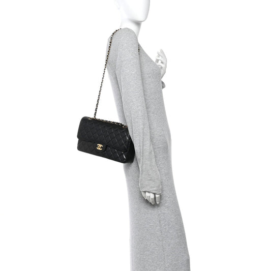 Caviar Quilted Medium Double Flap Black