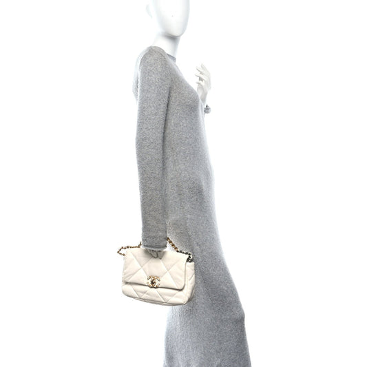 Goatskin Quilted Medium Chanel 19 Flap White