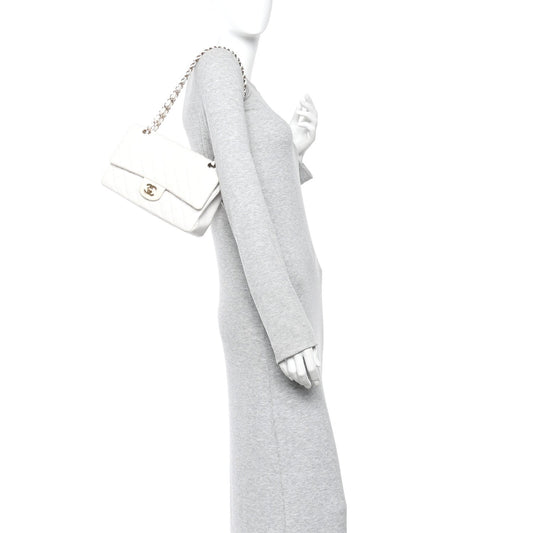 Caviar Quilted Medium Double Flap White
