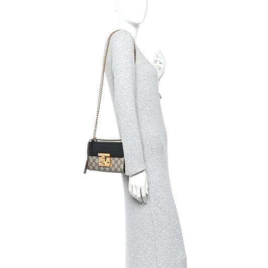 GG Supreme Monogram Calfskin Small Padlock Shoulder Bag Beige Black Cuir