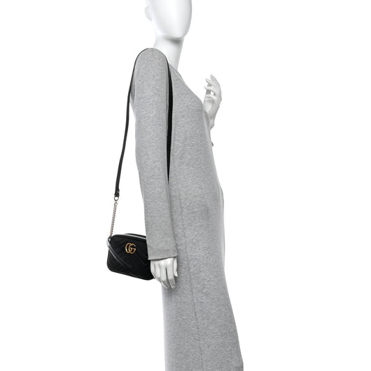 Calfskin Matelasse Mini GG Marmont Chain Shoulder Bag Black