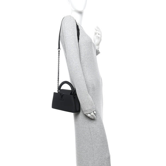 Matte Taurillon Capucines East West Mini All Black