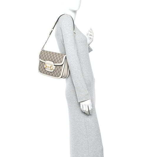 GG Supreme Monogram Horsebit 1955 Shoulder Bag Beige Mystic White