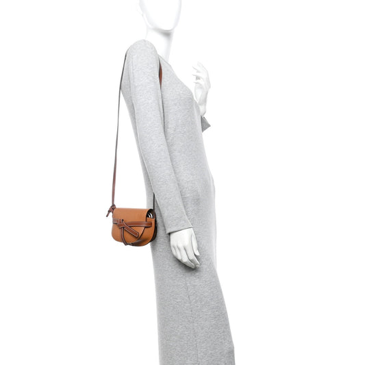 Grained Calfskin Mini Gate Crossbody Bag Caramel Pecan