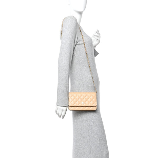 Caviar Quilted Wallet on Chain WOC Beige