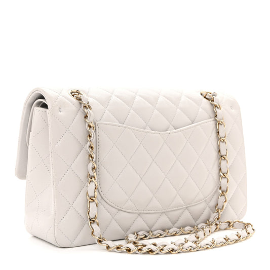 Caviar Quilted Medium Double Flap Light Grey