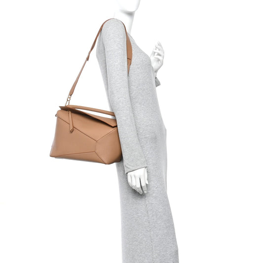 Grained Calfskin Medium Puzzle Edge Bag Toffee