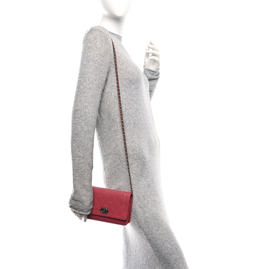 Calfskin Quilted Boy Wallet On Chain WOC Pink