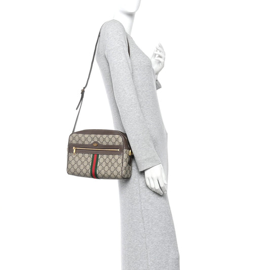 GG Supreme Monogram Web Small Ophidia Shoulder Bag Brown