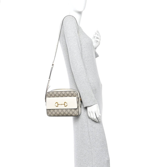 GG Supreme Monogram Small Horsebit 1955 Shoulder Bag Beige Mystic White