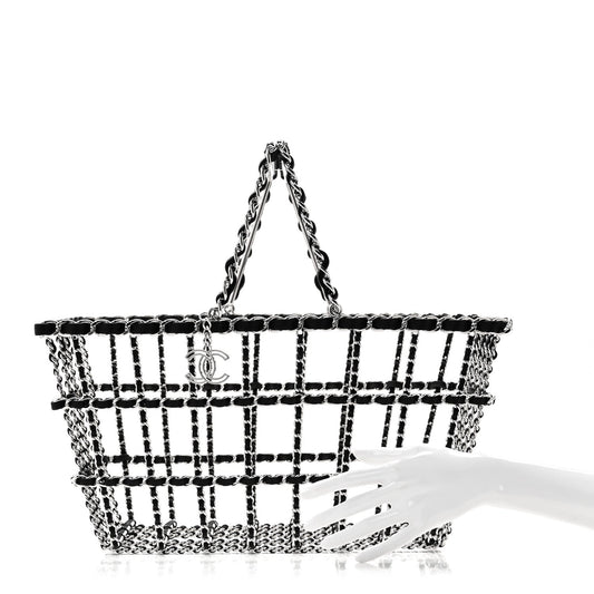 Brass Calfskin Large Grocery By Chanel Shopping Basket Silver