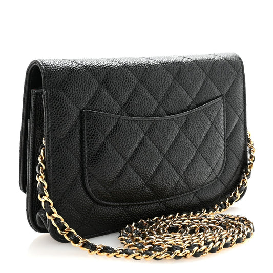 Caviar Quilted Wallet on Chain WOC Black