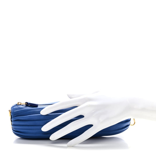 Lambskin Pleated Bracelet Pouch Shoulder Bag Royal Blue
