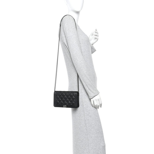 Caviar Quilted Boy Wallet On Chain WOC Black