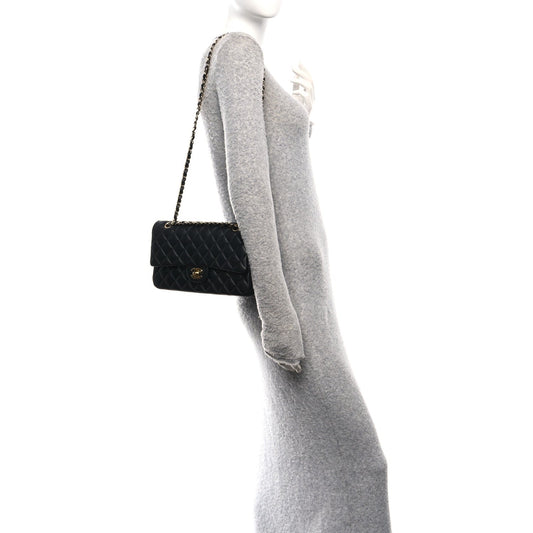 Lambskin Quilted Medium Double Flap Black