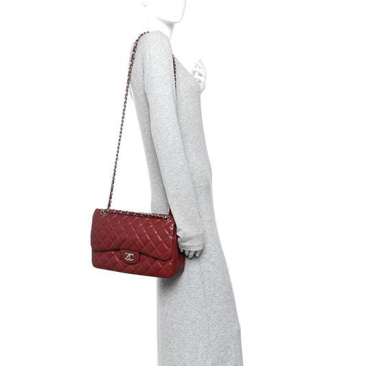 Caviar Quilted Jumbo Double Flap Dark Red