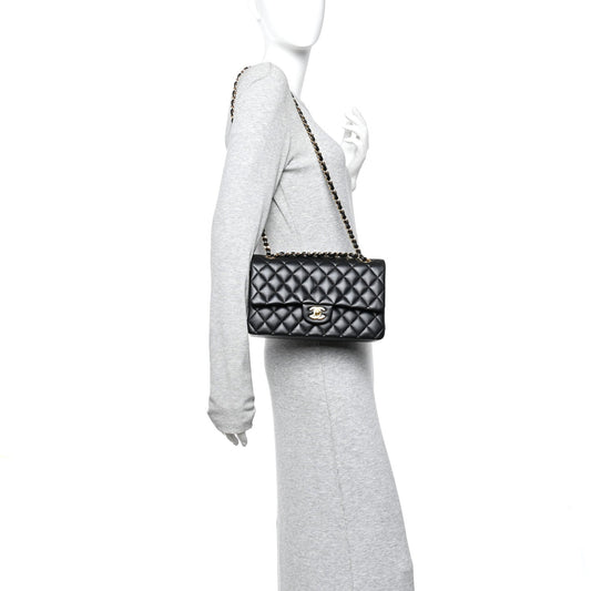 Lambskin Quilted Medium Double Flap Black