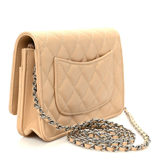 Caviar Quilted Wallet on Chain WOC Beige