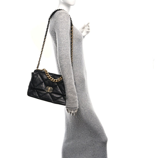 Lambskin Quilted Large Chanel 19 Flap Black
