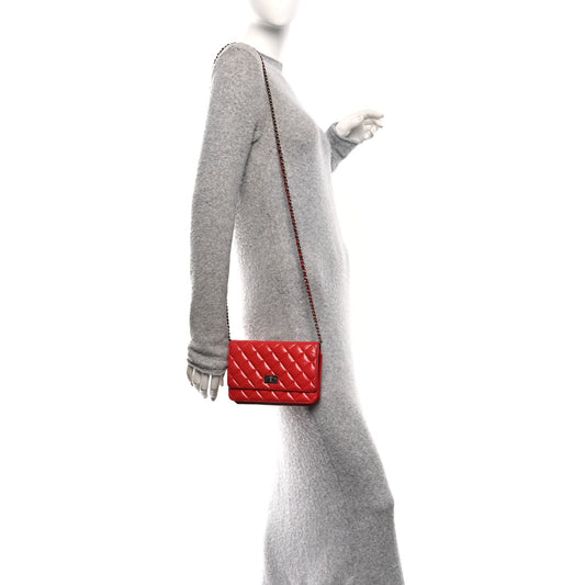 Glazed Calfskin Quilted Reissue Wallet On Chain WOC Red