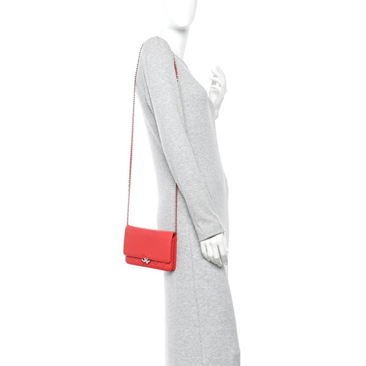 Grained Calfskin Quilted CC Box Wallet On Chain WOC Red